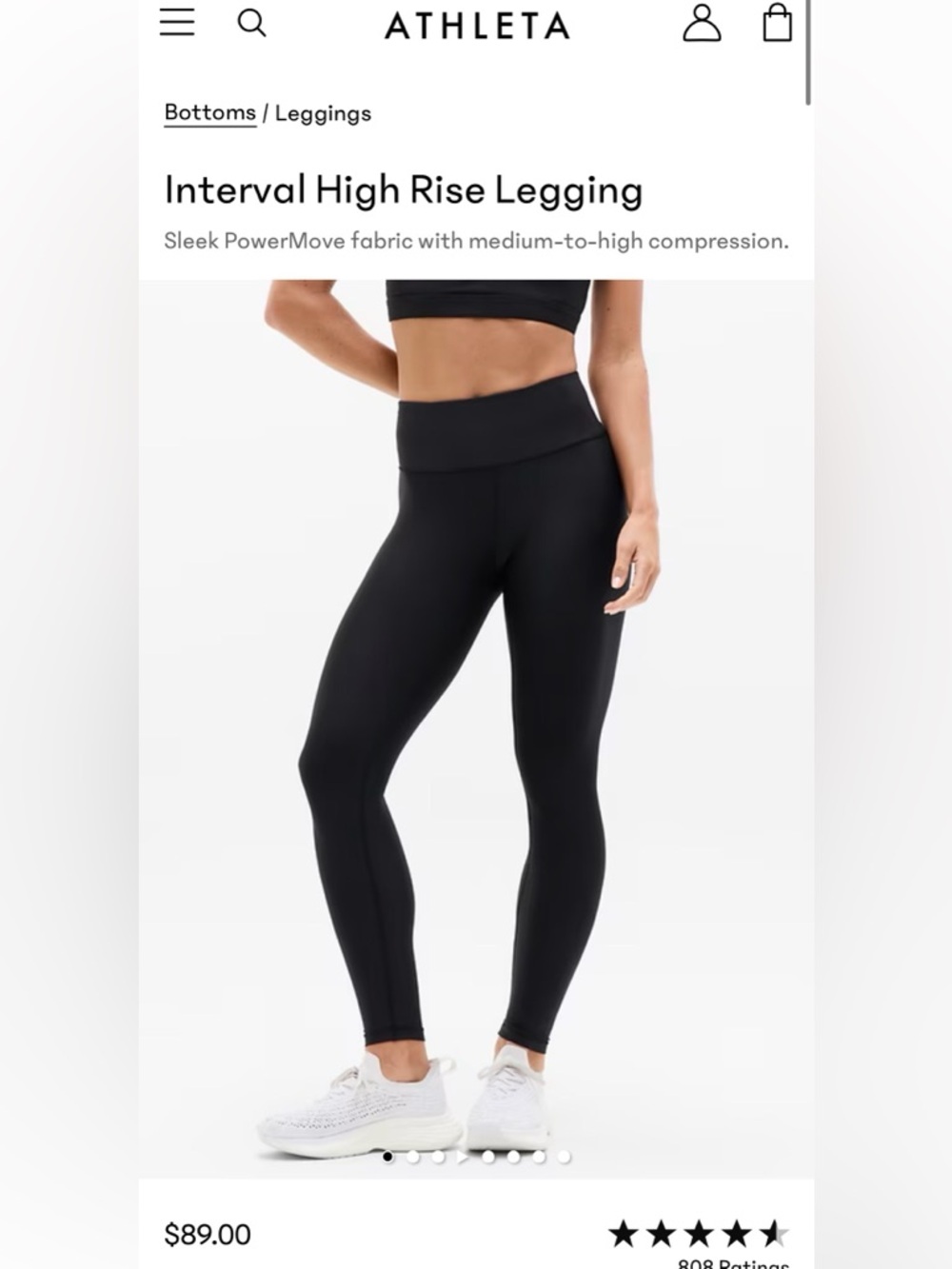 NWT! Athleta Interval High Rise Black Leggings Size Medium